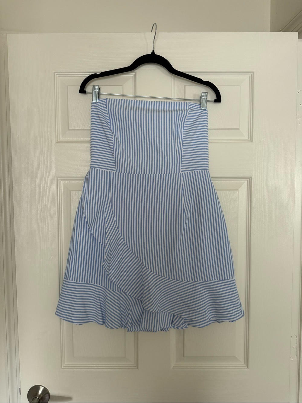 NWOT Superdown Blue and White Striped Strapless Ruffle Dress